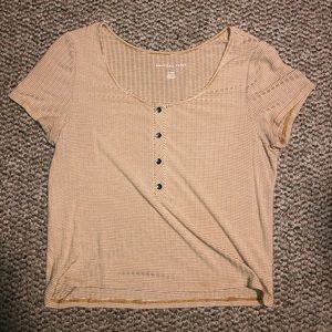 American Eagle Yellow and White Striped Shirt